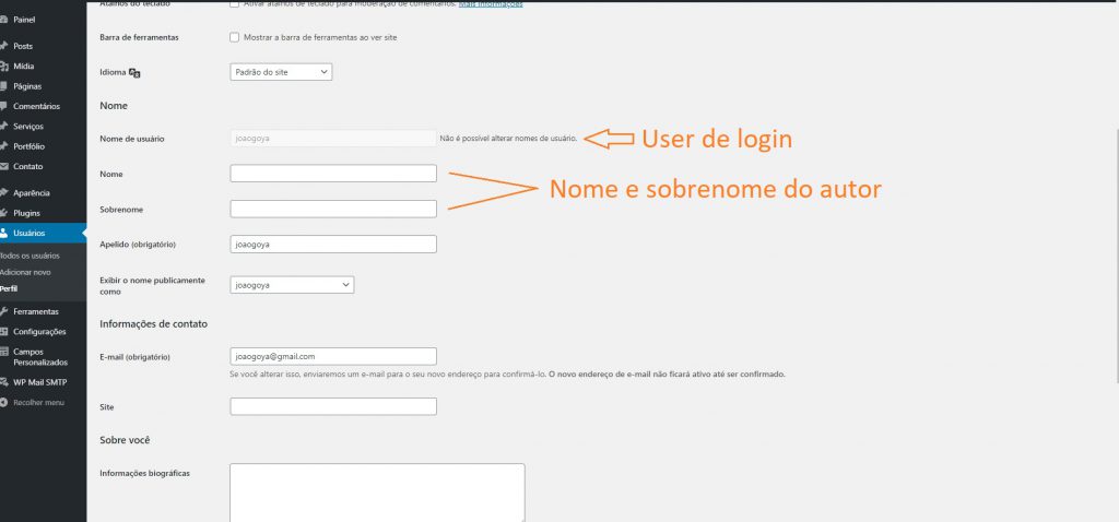 Imagem do painel de usuario do wordpress