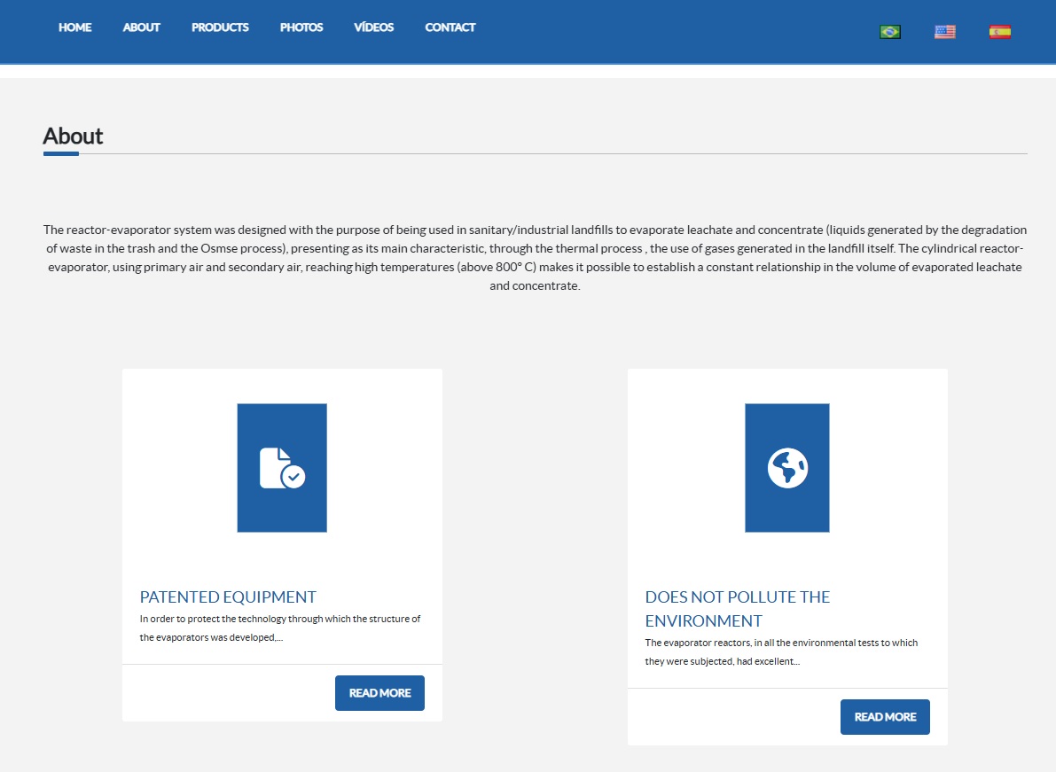 Imagem que mostra um trecho do site da Reat em ingles.